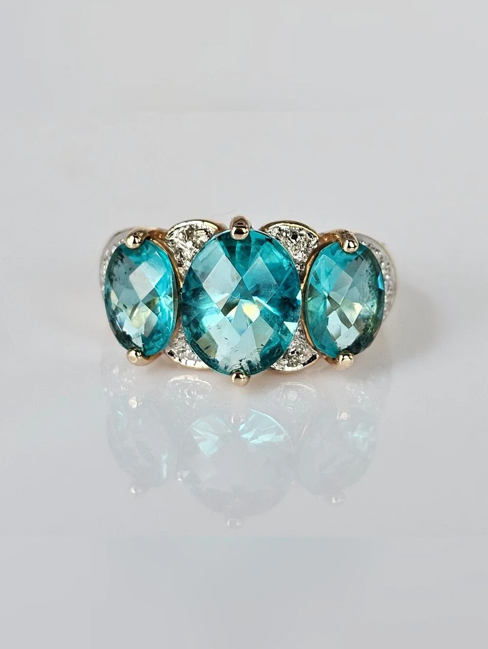 Vintage Lab Created Caribbean Tourmaline Ring 18k Yellow Gold Vermeil Size 8!